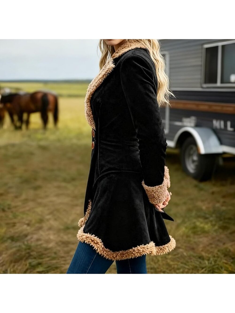 Women's Black Faux Leather Long Sleeve Casual Outfits Slim Fit Fleece Jackets - Picture 5 of 5